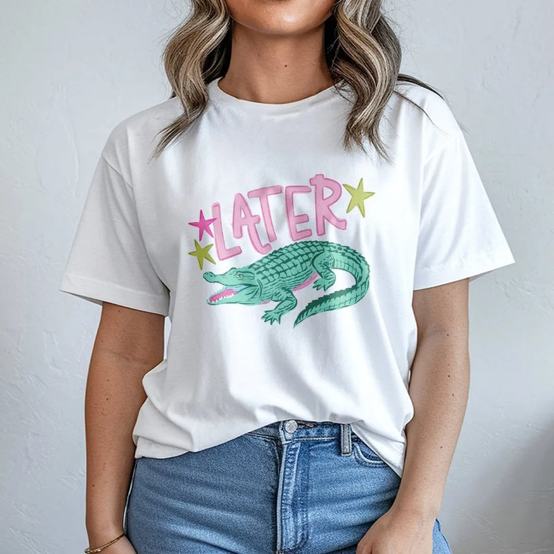 Later Gator T-Shirt | Funny Retro Alligator Graphic Tee | Soft 100% Cotton | Summer Vacation Gift for Women