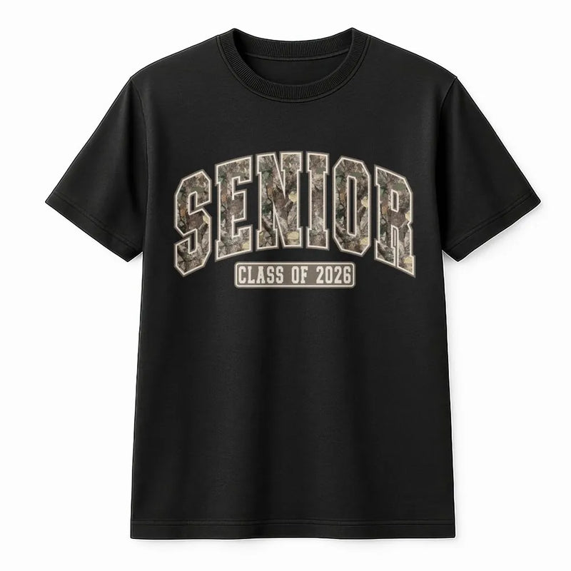 Senior 2026 T-Shirt | Vintage Camo Lettering | Premium Cotton Blend | High School Graduation Gift for Seniors