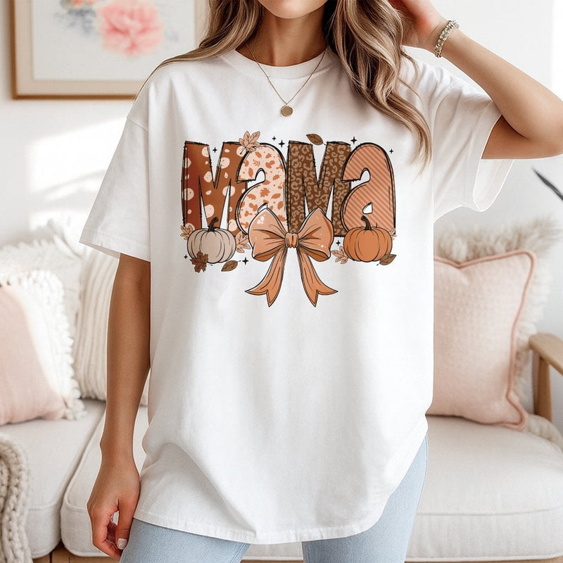 Mama Pumpkin T-Shirt | Fall Coquette Bow Aesthetic | 100% Premium Cotton Tee | Thanksgiving Gift for Mom