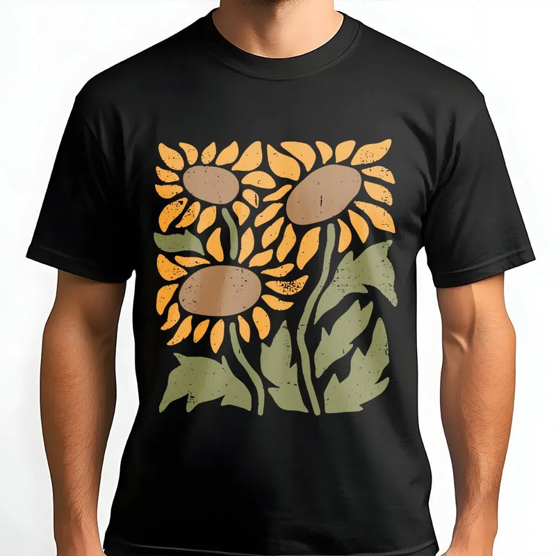 Sunflower Graphic T-Shirt | Retro Boho Botanical Print | Premium 100% Cotton | Nature Lover Gift Idea