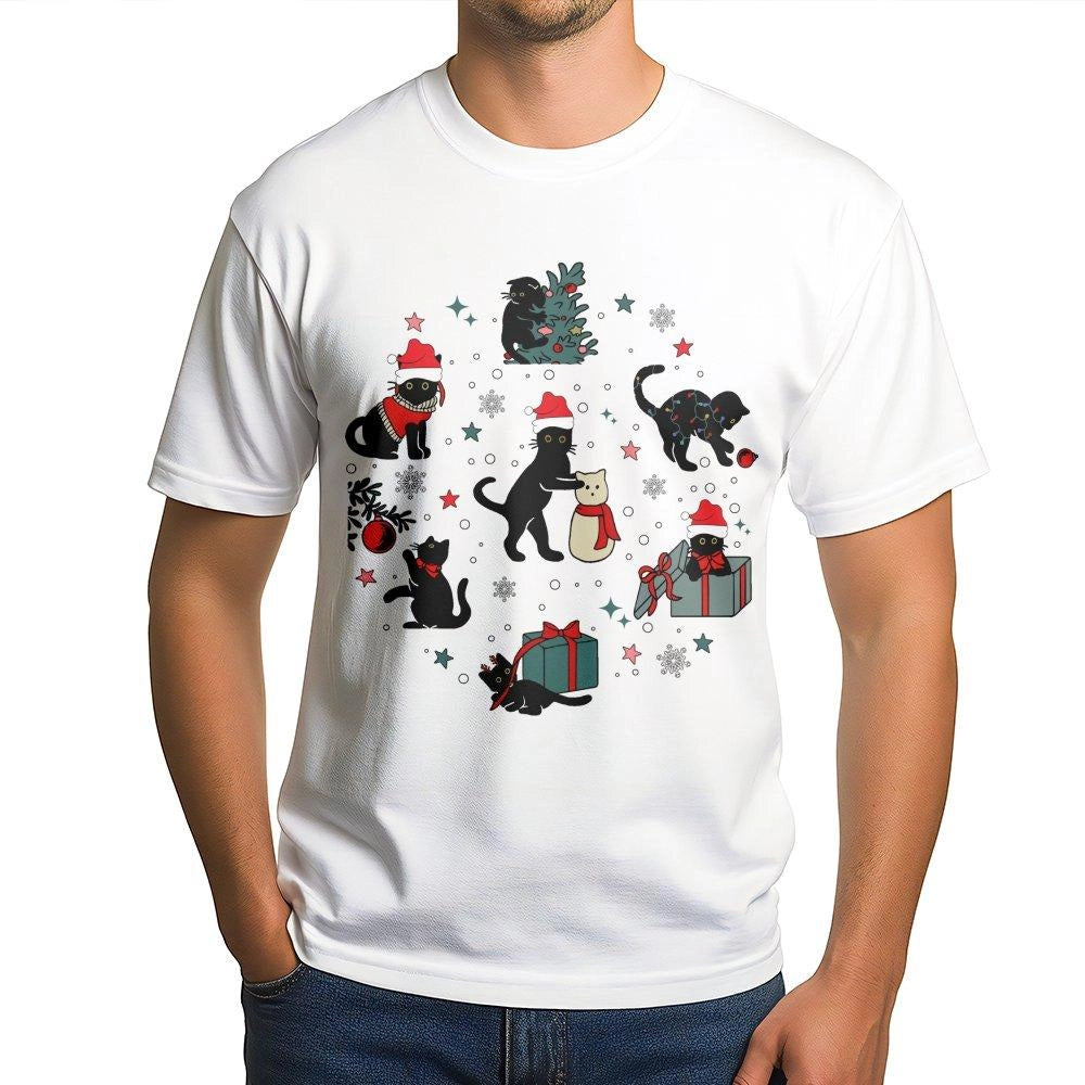 Black Cat Christmas T-Shirt | Cute Festive Kittens Design | Premium Soft Cotton | Holiday Gift For Cat Lovers