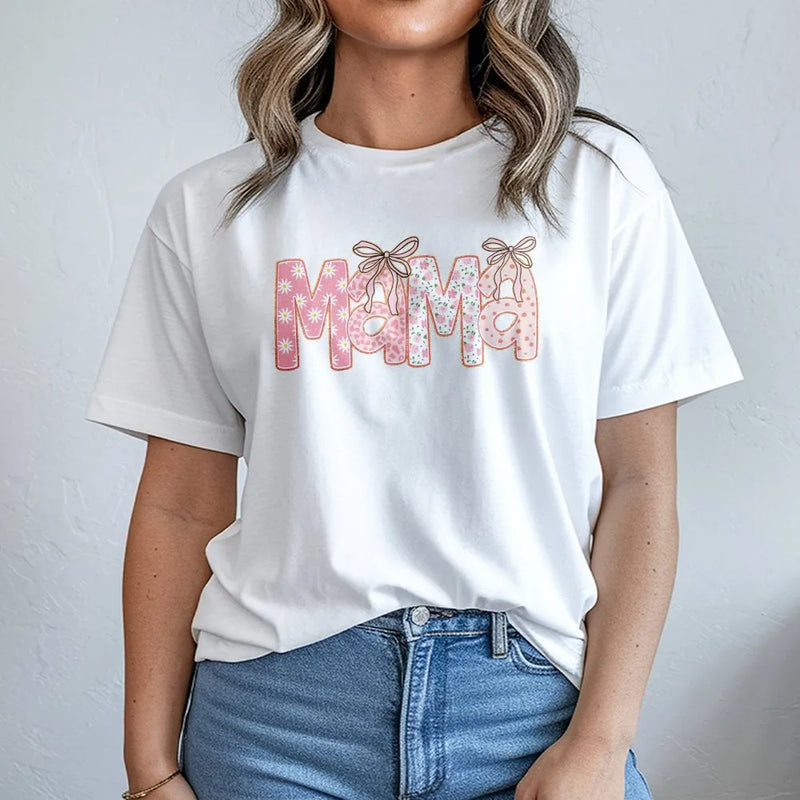 Mama T-Shirt | Floral Coquette Bow Design | Premium 100% Cotton | Mother's Day 2026 Gift For New Mom