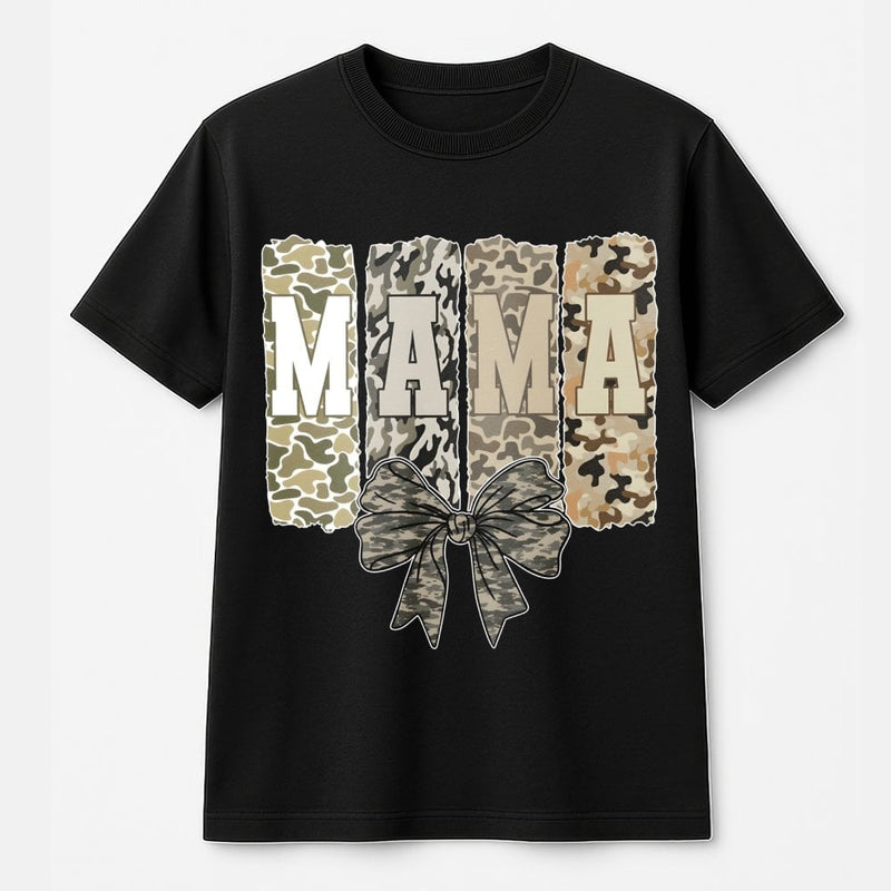 Mama Camo T-Shirt | Coquette Bow Graphic Print | Premium Soft Cotton | Stylish Mother's Day 2026 Gift for Mom
