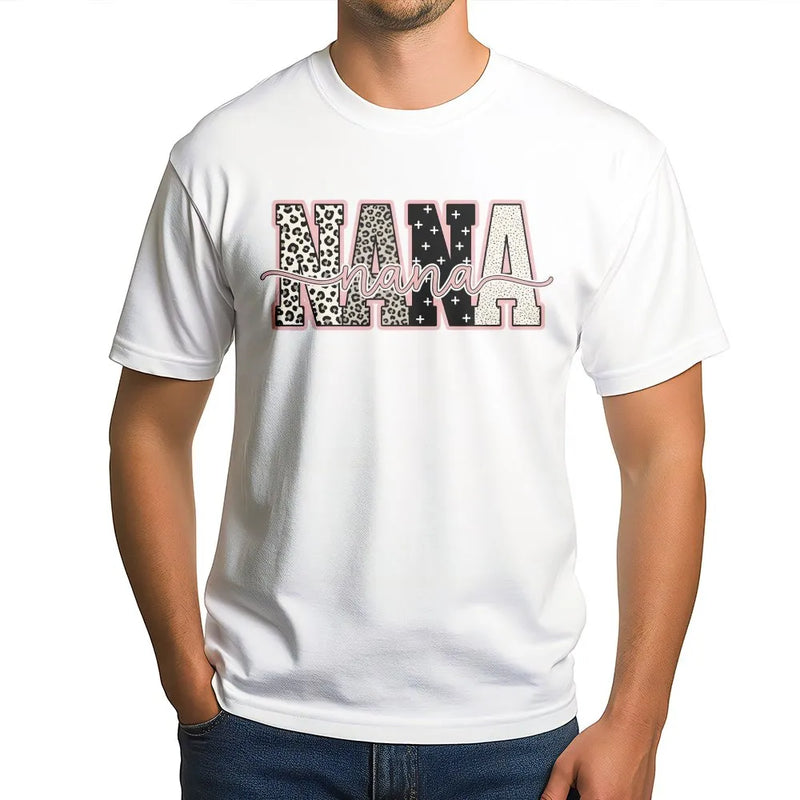 Nana T-Shirt | Leopard Print Mixed Pattern Graphic | Premium Soft Cotton Tee | Mother's Day Gift for Grandma